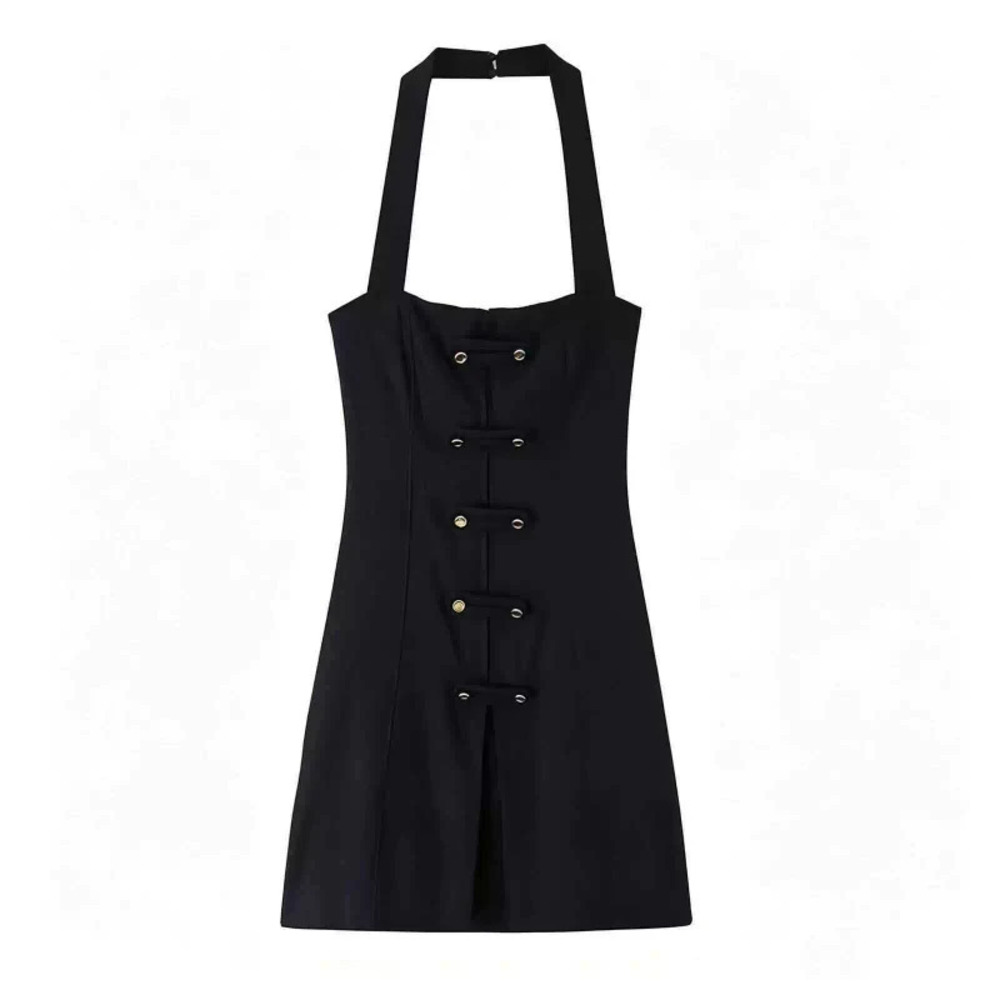 ZARA Summer New Chinese Halter Neck Black Dress